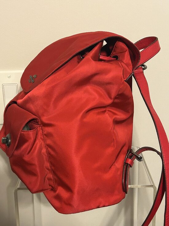 COACH Billie Charlie Nylon & Leather True Red Drawstring Bag Backpack F58814